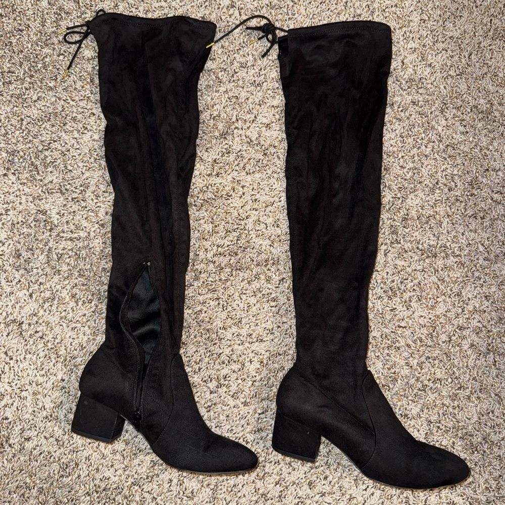 Qupid Black Over-the-Knee Boots with Block Heel